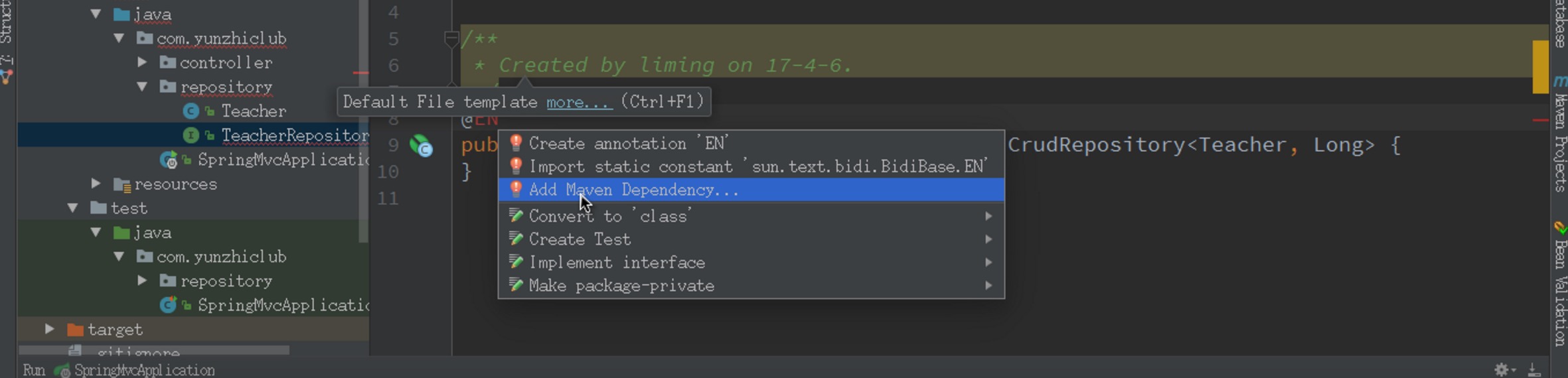 new database springmvc